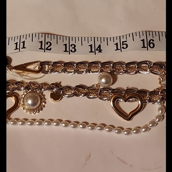 Lovers + Friends Jane Chain Belt Silvertone Pearls Hearts - Picture 2 of 4